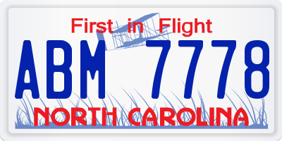 NC license plate ABM7778