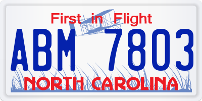NC license plate ABM7803
