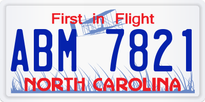 NC license plate ABM7821