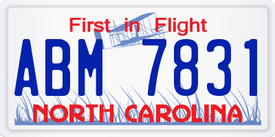 NC license plate ABM7831
