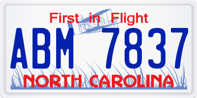 NC license plate ABM7837