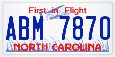 NC license plate ABM7870