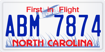 NC license plate ABM7874