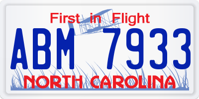 NC license plate ABM7933