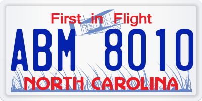 NC license plate ABM8010