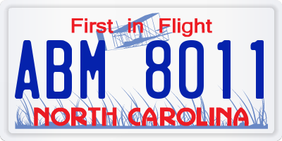 NC license plate ABM8011