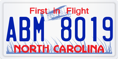 NC license plate ABM8019