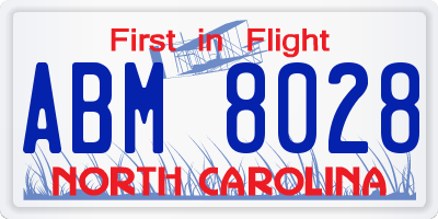 NC license plate ABM8028