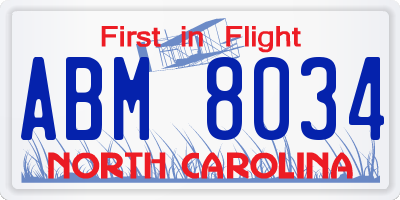 NC license plate ABM8034