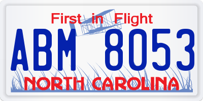NC license plate ABM8053
