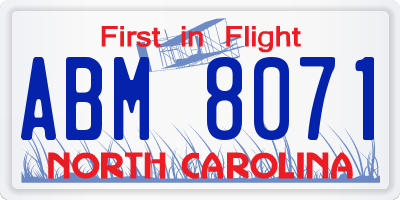 NC license plate ABM8071