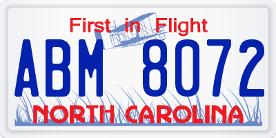 NC license plate ABM8072
