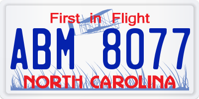 NC license plate ABM8077