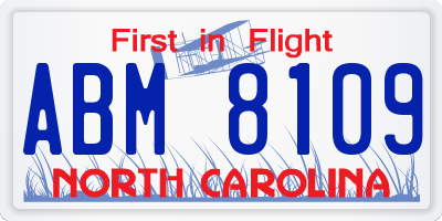 NC license plate ABM8109