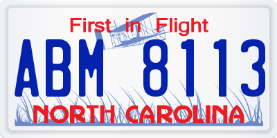 NC license plate ABM8113