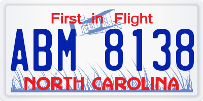 NC license plate ABM8138