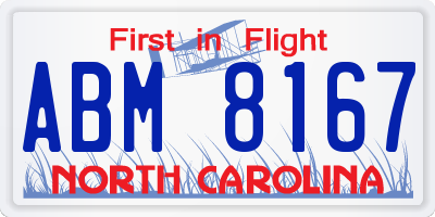 NC license plate ABM8167