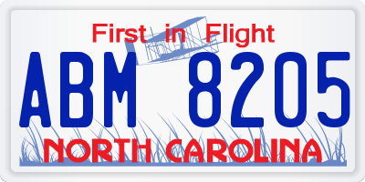 NC license plate ABM8205