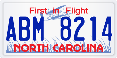NC license plate ABM8214