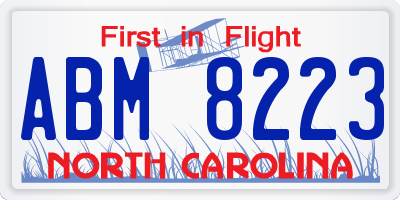 NC license plate ABM8223