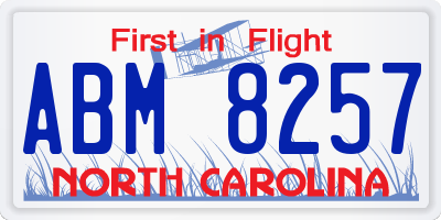 NC license plate ABM8257