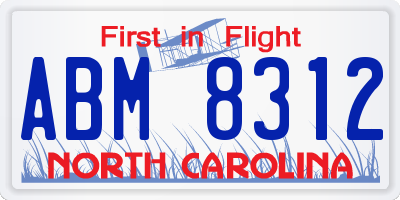 NC license plate ABM8312