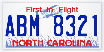 NC license plate ABM8321