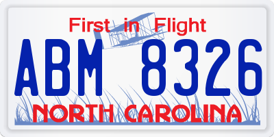NC license plate ABM8326