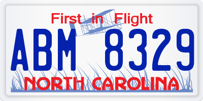 NC license plate ABM8329