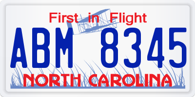 NC license plate ABM8345