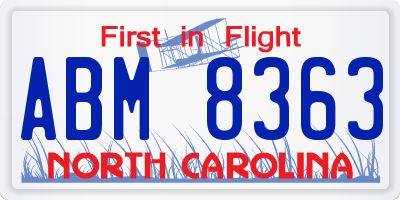 NC license plate ABM8363