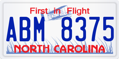 NC license plate ABM8375