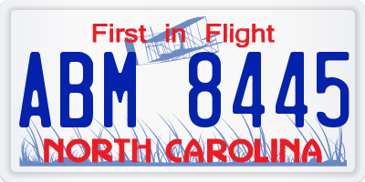 NC license plate ABM8445