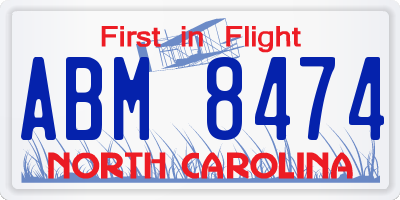 NC license plate ABM8474