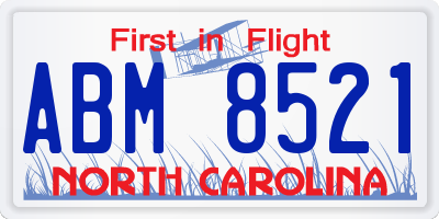 NC license plate ABM8521