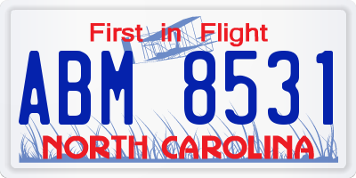 NC license plate ABM8531