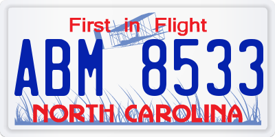 NC license plate ABM8533