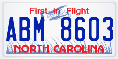 NC license plate ABM8603