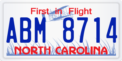 NC license plate ABM8714