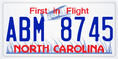 NC license plate ABM8745