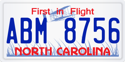 NC license plate ABM8756