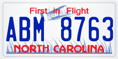 NC license plate ABM8763