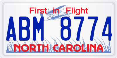NC license plate ABM8774