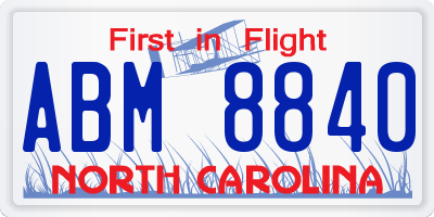 NC license plate ABM8840