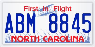 NC license plate ABM8845