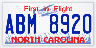 NC license plate ABM8920