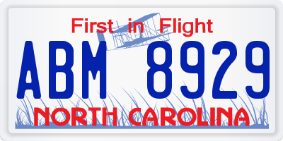 NC license plate ABM8929