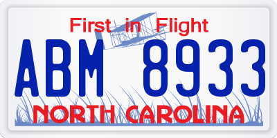 NC license plate ABM8933