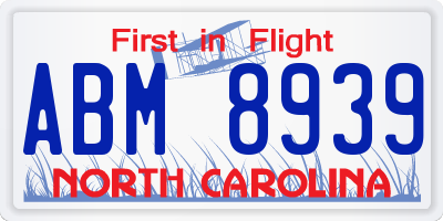 NC license plate ABM8939