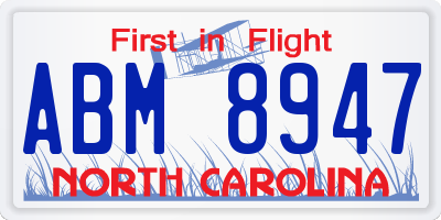 NC license plate ABM8947